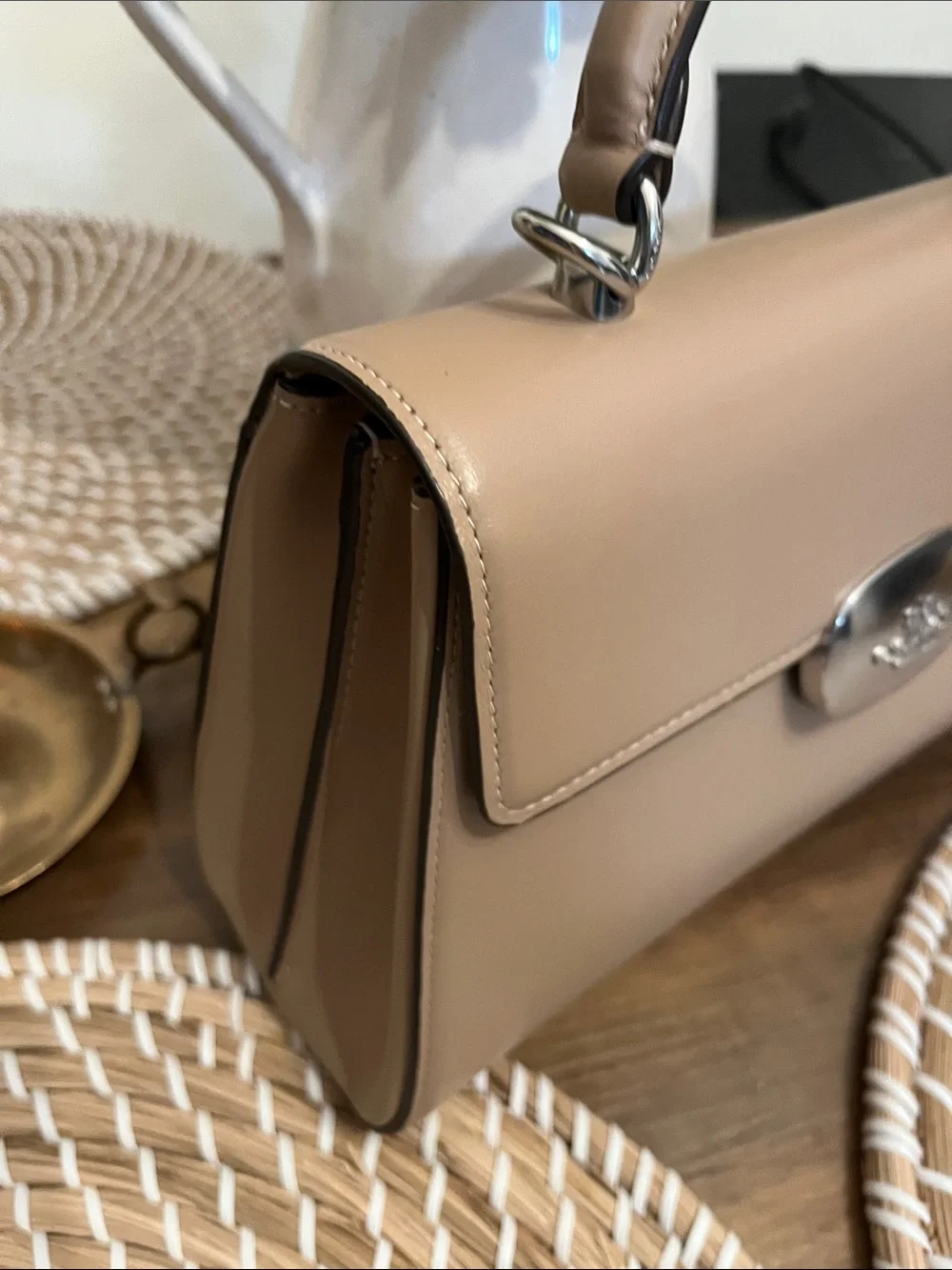 Coach Taupe Leather Top-Handle Satchel with Silver Hardware